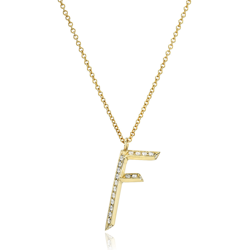 Diamond F Charm Necklace