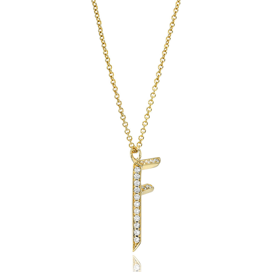 Diamond F Charm Necklace