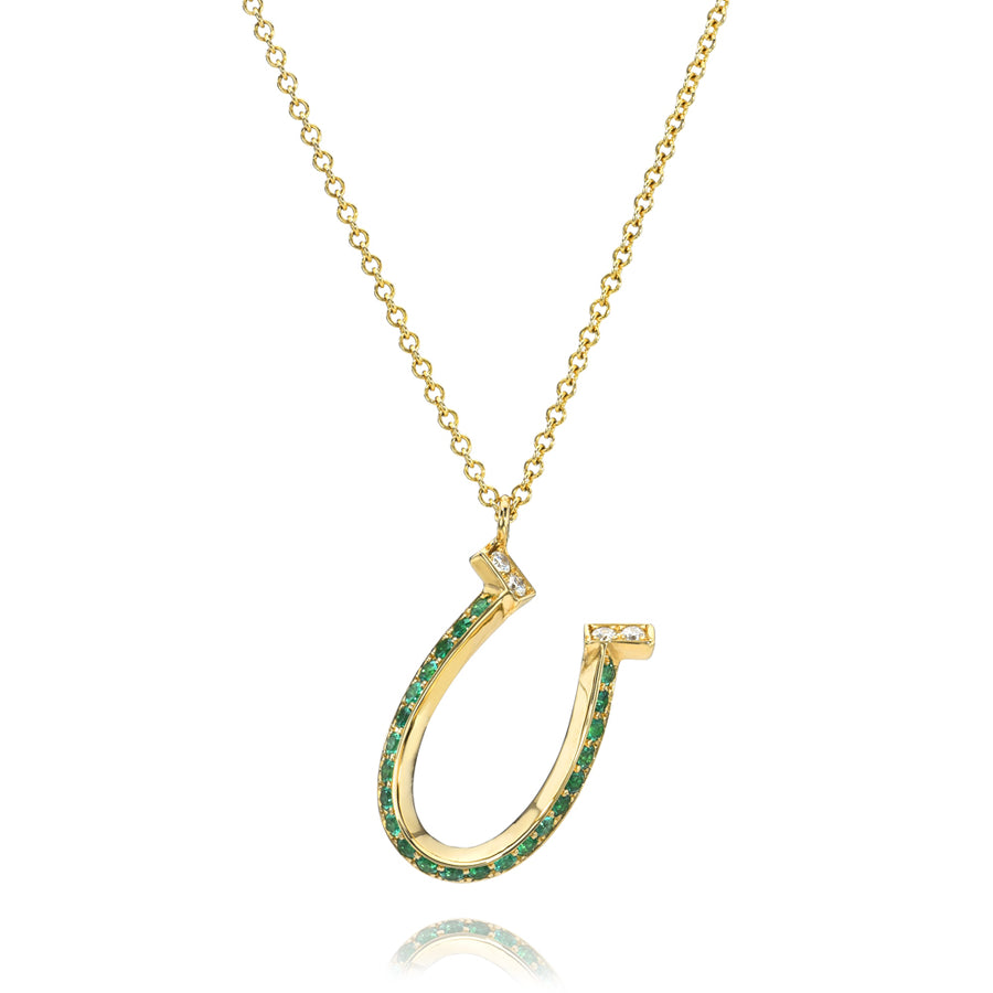 Emerald Horseshoe Charm Necklace