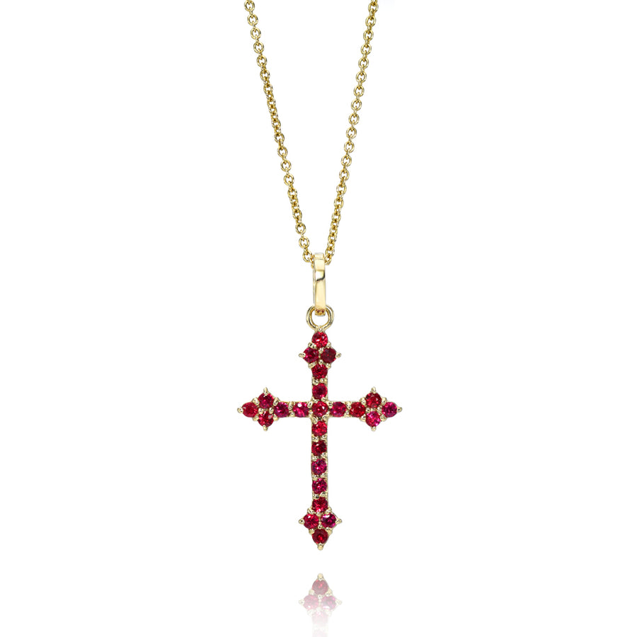 Ruby Gothic Cross Pendant