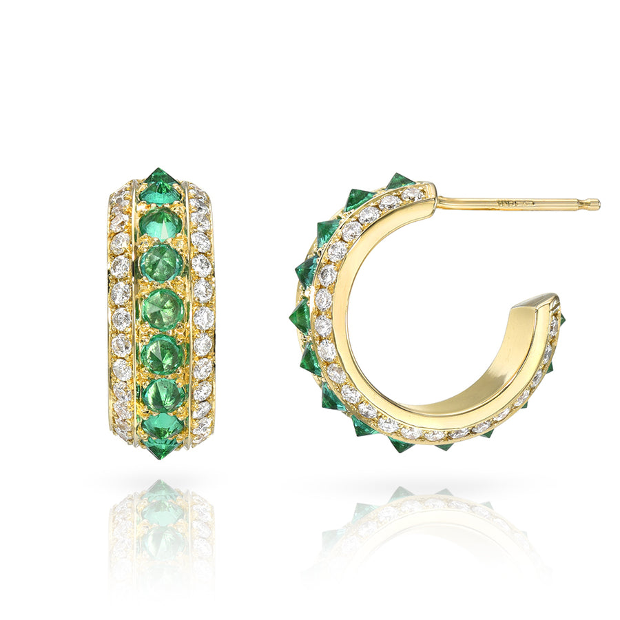 Emerald and Diamond Baby Spiked Hoops
