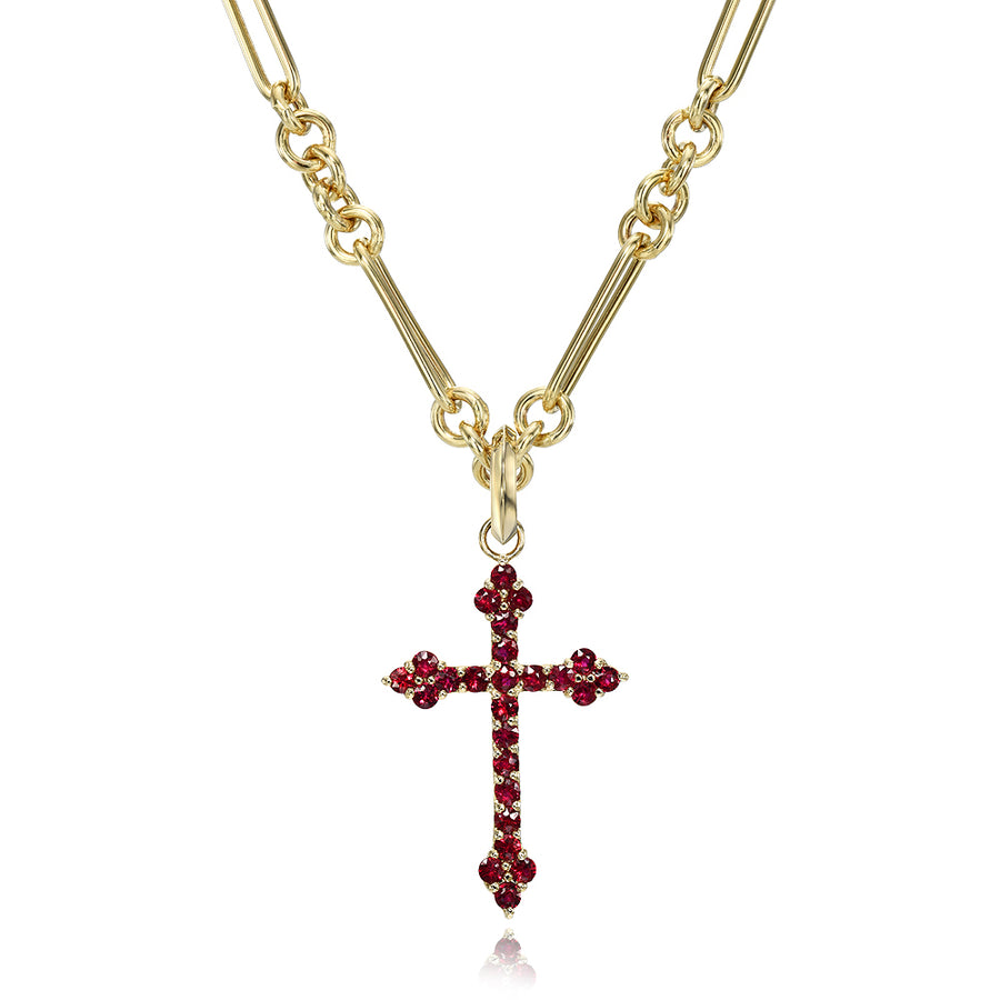 Large Ruby Gothic Cross Pendant